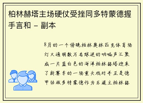 柏林赫塔主场硬仗受挫同多特蒙德握手言和 - 副本